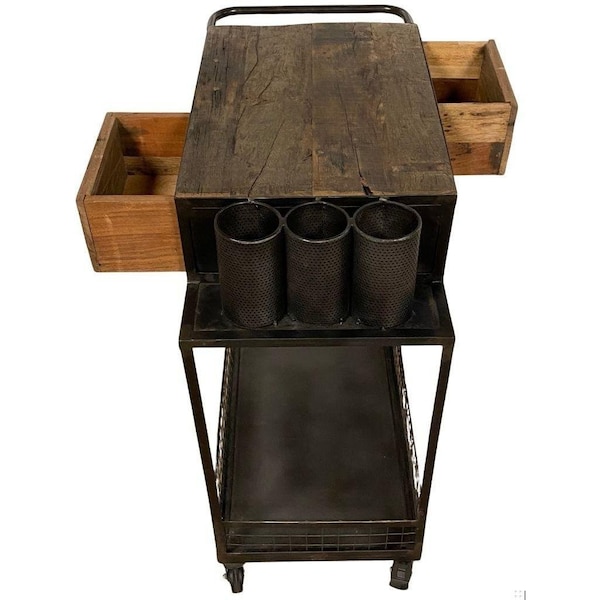 Homeroots 37 x 19 x 33 in. Rolling Rustic Black & Natural Bar Cart 389227 - main